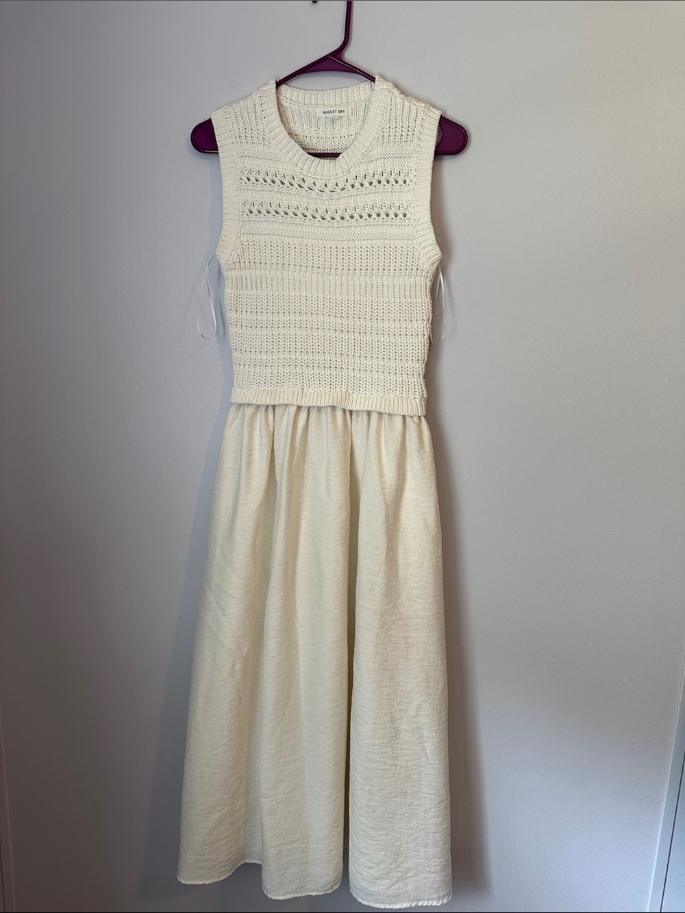 NWOT Cream Sleeveless Knit-Bodice Midi Dress